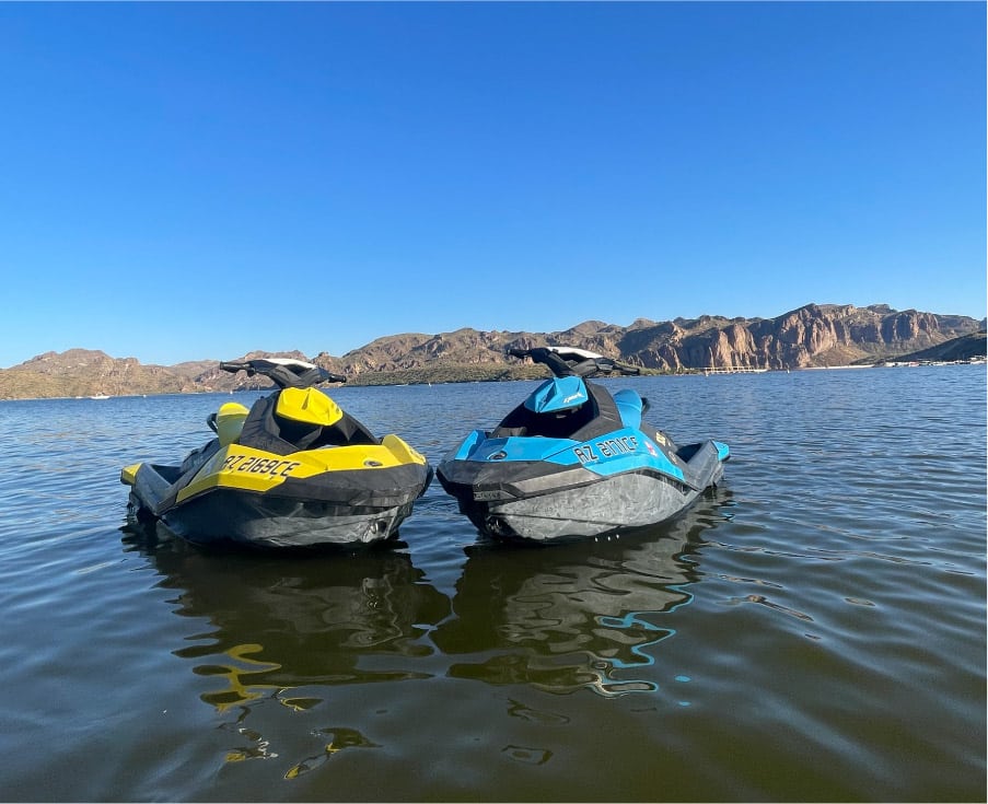 Yellow And Blue Pair Of Sea-Doo Spark Jet Skis At Lake Powell